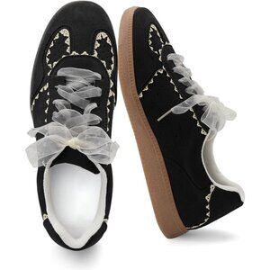 Women's Casual Black Crochet Ribbon Ballet Trendy Cute Spring Sneakers Shoes